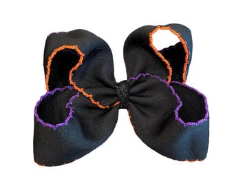 Halloween Bow, Black Moon Stitch Bow, Big Halloween Bow, Fall Hairbow, Big Southern Style Bow, 6 Inch Bows, Glitter Bow, Orange Bows, Purple