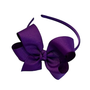 Girls Purple Headband, Hard Headbands, Hair Bows, Big Girls Headband, Hair Bow on Headband, Headbands with Bows, Toddler Headband Medium Bow