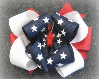 Patriotic Bows, American Hair Bow, Red White and Blue Bow, 4th of July Bows, Patriotic Hairbow, Blue Stars Bow, Stars and Stripes Bows, USA