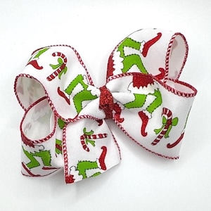 Large Christmas Glitter Hair Bow, Loopy Big Bows for Christmas, 6 Inch Baby and Toddler Girls Bows, Red and Green Bow, Holiday Hairbows, Bow