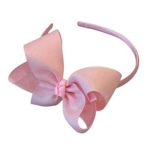 Big Girl Hard Headband, Pink Hair Bow on Headband, Headbands with Bows, School Headband, Medium 4 Inch Bow, Satin Headband, Hair Bows