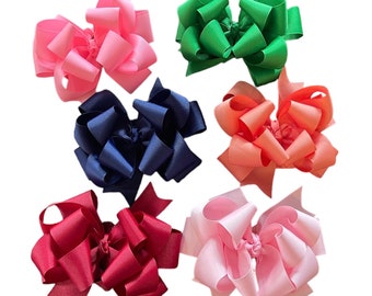 Hair Bows, You Pick Colors, Baby Girl Headband Bows, Bows with Clips, Boutique Triple Layered 5 Inch Bows, Hairbows, 6 inch Double Bows