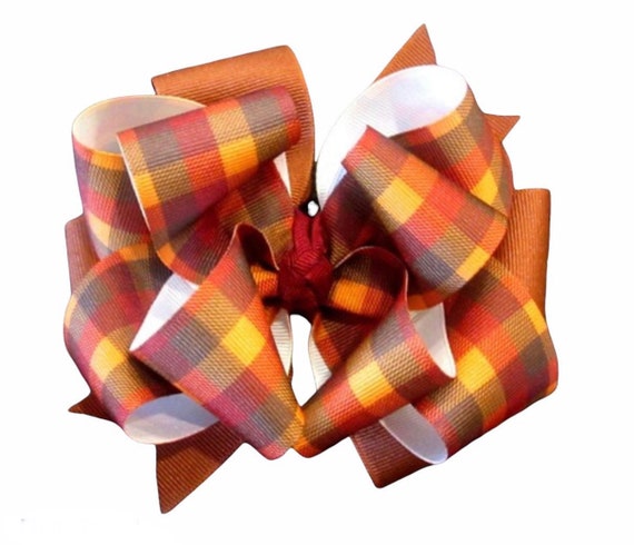 Plaid Hair Bow, Fall Hair Bow, Burgundy Plaid Bow, BTS Bows, Layered Bow, Fall Headband, Baby Headbands, Mustard Bow, Girls School Bows