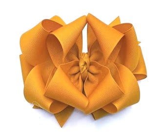 Mustard Yellow Hair Bow, Girls Hair Bows, Yellow Bow, Baby Headband, Stacked Bow, Triple Layered Bow, Bella Bows, Fall Hairbow, Toddler Bows