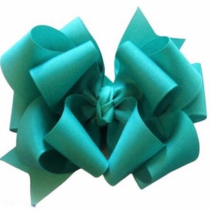 Turquoise Blue Hairbow for girls, Tropical Blue Bow, Girls Hairbows, Blue Hair Bow, Big Bow with headband, Green Bow, Stacked Boutique Bow