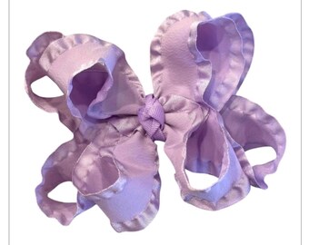 Lavender Double Ruffle Bow, Purple Double Satin Bow, Hair Bows, Large Double Bows, 5 inch Hair Bows, Baby Shower Gift, New Baby Girl Gift