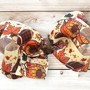 Girls Fall Hair Bows, Baby Fall Headband, Leaves Latte and Pumpkins Hairbows for Toddlers, Hair Bows for Girls, Hair Bows for Fall