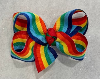 Rainbow Hair Bow, Hair Bows, Girls Rainbow Bow, 4 inch classic Rainbow hair Bow, Baby Rainbow Headband, Toddler Bows, Hair Clips, Bow Clip