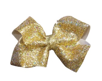 Glitter Bow, Chunky Glitter Bow, Gold Glitter Hairbow, xtra large bow, extra big Bow, GiGi Bow, Big Gold Bow, Huge Hair bows, Pageant Bows