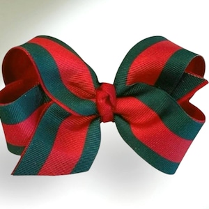 Striped 4&quot; Bow for Baby, Toddler bows, Red and Green Striped Hair Bow, Girls School Bow, Christmas Bow, Loopy Hair Bow, medium bows, bts