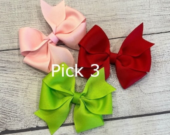 Set of 3 Custom Hair Bows, You pick Colors, 4 inch Pinwheel Bows, Hair Bows for Toddler, Girls Hairbows, Baby Bows, Clip Bows, Hair Clips