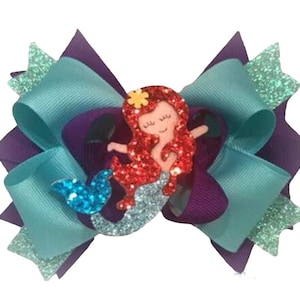 Hair Bows, Mermaid Bow, Girls Glitter Bows, Mermaid Boutique Bow, Hairbows, Baby Headband, Aqua Bow, 5&quot; bows, Chuncky Glitter, Lavender Bow