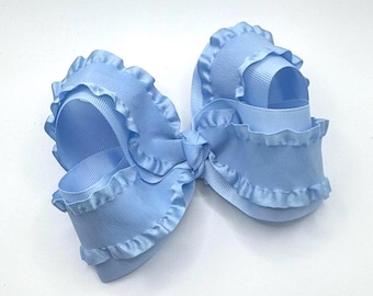 Large Double Ruffle Hair Bow, Antique Blue Ruffle Bow, Large Twisted Bow, Boutique Bow, Big Southern Bows for Girls and Baby, Toddler Bows