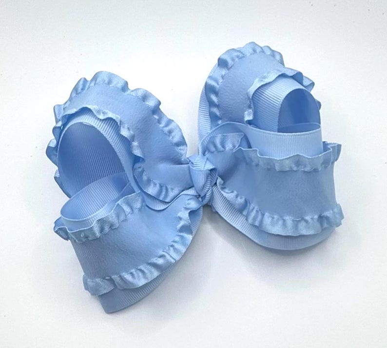 Large Double Ruffle Hair Bow, Antique Blue Ruffle Bow, Large Twisted Bow, Boutique Bow, Big ...