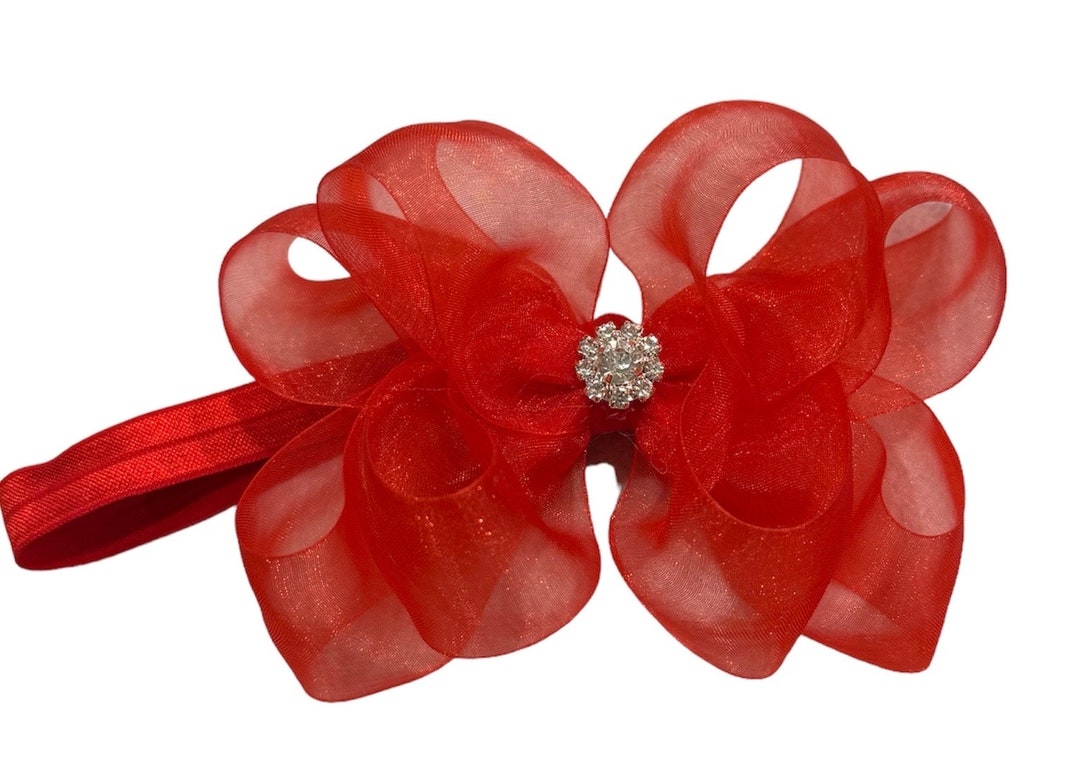 Red Organza Hair Bow Sheer Red Baby Hair Bow or Headband Etsy