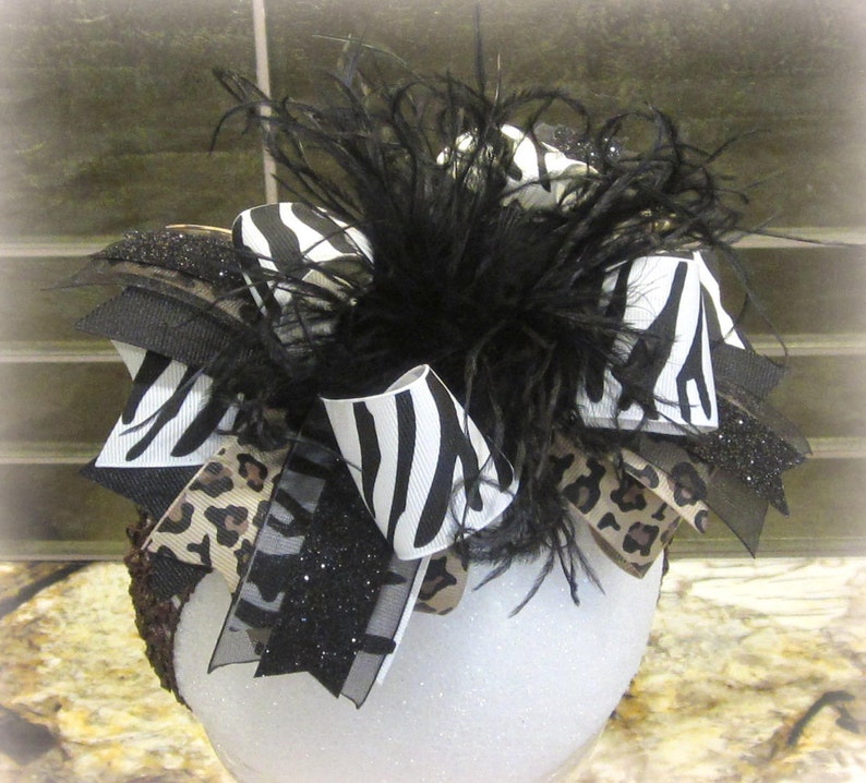 Zebra Over the Top Bow, Leopard Over the Top Hairbow, Leopard Hair Bow, Zebra Headband, Baby Headband, Girls Big Bow, Safari animal Print image 2