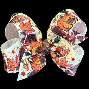 Fall Hair Bow, Football Bows, Thanksgiving theme Hairbows, Pumpkin Bow, Autumn Hair Bow, Baby Bows, Little Girls Clip In Bows, Medium Bows