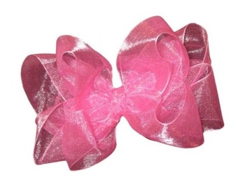 Sheer Organza Hair Bows, Girl Hairbows, Pink Organza Bow, Birthday hair Bow, Boutique Hairbows, Girls Hairbows, Large Hair Bow, Sheer Bow