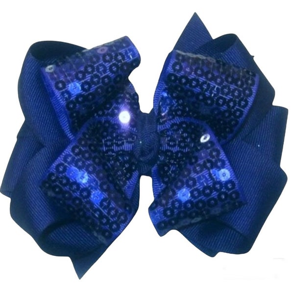 Blue Sequin Bow, Royal Blue Bow, Big Blue Bow, Hair Bows, Girls Hairbows, Sequin Bow, Pageant Bows, Birthday Hair Bow, Triple Stacked Bows