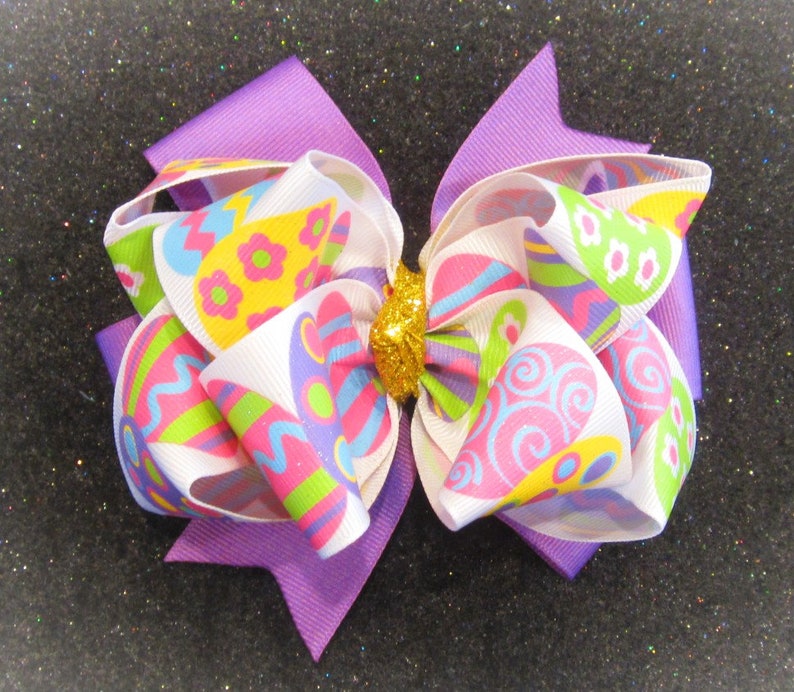 Easter Headband Glitter Egg Hair Bow Baby Easter Egg Hair Bow Glitter Headband Easter Hairbow Triple Bow Easter Egg Bow Baby Headband