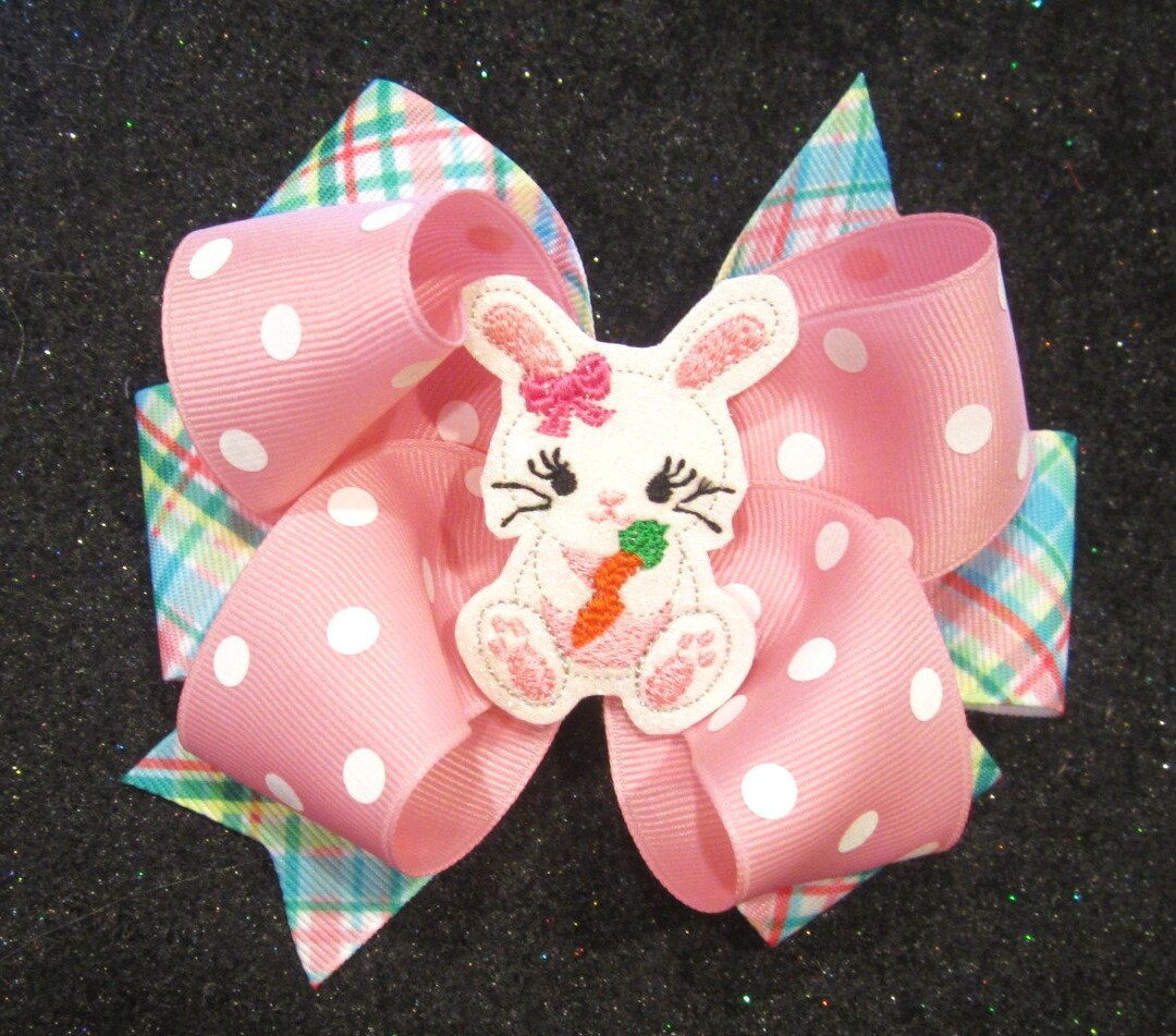 Plaid Spring Easter Bunny Bows, Easter Hairbow, Pink Plaid Hairbow ...