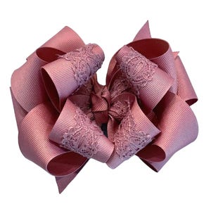 Lazo de encaje malva para el cabello, Lazos para el cabello para niñas, Lazo de triple capa, Lazos para el cabello de doble capa, Lazo grande malva rosa, Lazos de encaje para el cabello, Lazos escolares, Lazo de otoño