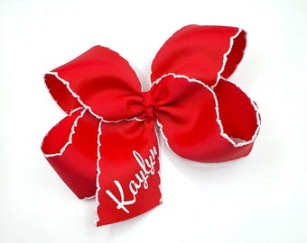 Personalized Hair Bow, Custom Moon Stitch Bow for Girls, Large Moonstiched Bow, Big hairbows, Toddler Bows, Name Bows, Initial Hair Bows