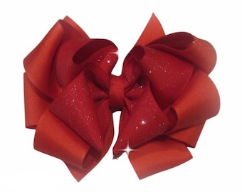 Red Glitter Bow, Big Red Bow, Red Hairbows, Glitter Bows, Red Dazzle Bow, Stacked Bow, Layered Hair Bow, 5 inch bows, Big Bow, Baby Bows