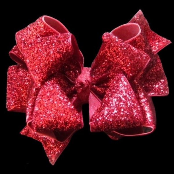 Red Glitter Bow, Big Red Bow, Glitter Hairbows, Christmas Hair Bow, Sparkle Bows, Boutique Bow, Triple Stacked Bows, Holiday Photo Prop