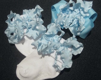 Baby Blue Newborn Socks, Baby Socks, Pageant Socks, Baby Ruffle Socks, Ribbon Socks, Custom Baby Socks, Frilly Socks, Newborn Girls Gift