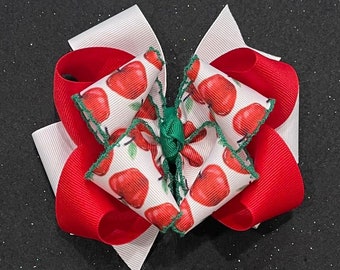 Fall Hair Bows, Hairbows for School, Apple moonstitched Bow, BTS Bows, Red Apple Hair Bow, Layered Bows, Hair Bows, Autumn Apples Hair Bow,