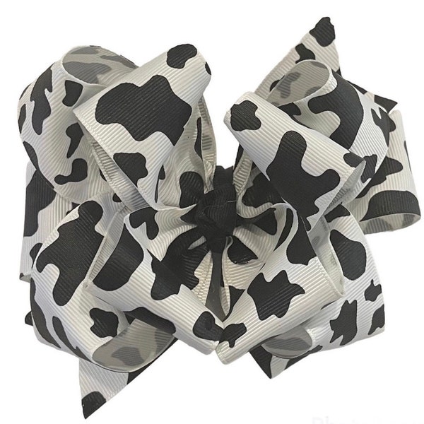 Cow Print Hair Bow, Girls Cow Bow, School Bows, Big Layered Bow, Animal Print Hairbow, Baby Headband, BTS Bow, Triple Layer Bow, Farm Animal