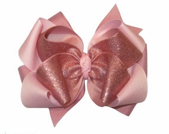 Rose Gold Hair Bow, Rose Gold Bows, Layered Bows, Pink Bow, Baby Hairbows, Headbands, Rose Glitter Bow, Glitter Hair Bows, Gold Glitter Bow