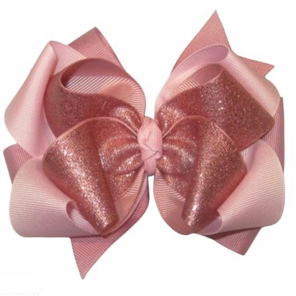 Rose Gold Hair Bow, Rose Gold Bows, Layered Bows, Pink Bow, Baby Hairbows, Headbands, Rose Glitter Bow, Glitter Hair Bows, Gold Glitter Bow