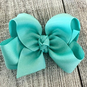 Aqua Blue Hair Bow, Hairbows, 4 inch Medium Size Bow, Clip in Bow, Headbands, Loopy Twisted Boutique Bows for Toddler and Baby Girl