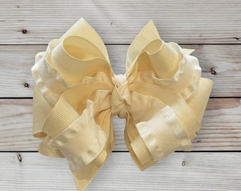 Ivory Baby Headband, Satin Double Ruffle Baby Hair Bow, Hair Accessories for Baby Girl, Wedding Bows, Toddler Bows, Bows with Clips,