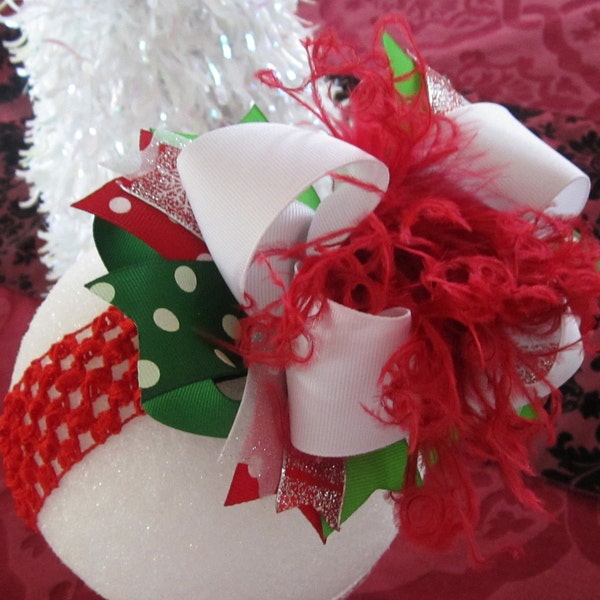 Christmas Over the Top Bows, Ostrich Feather Bows, OTT Headbands, Holiday Hairbow, Boutique Headbands, Party Hairbows, Red Sparkle Bow