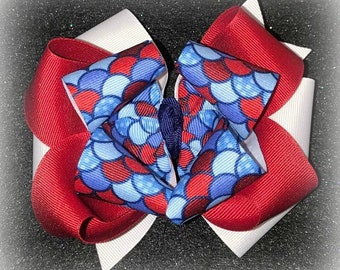 Patriotic Mermaid Bow, Patriotic Bows, 4th of July Bows, Baby Patriotic Headband, Toddler Mermaid red white and Blue Bow