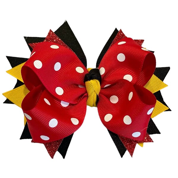 Mouse Hairbow, Red Mouse Hair Bow, Magical Bows, Boutique Hair Bows, Girls Mouse Bow, 5 inch Hairbow, Mouse Band, Red Hairbows, Dot Bows