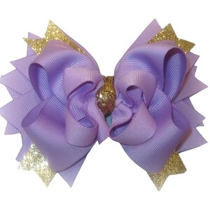 Lavender Boutique Bow, purple Hairbow, Stacked Bow, purple Glitter Bow, Gold Glitter Bow, 5 Inch Bow, Baby Headband, Glitter Bow, orchid bow