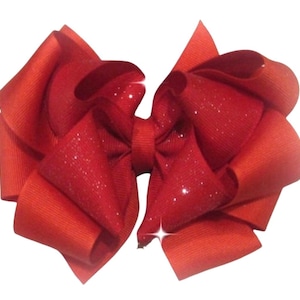Red Glitter Bow, Girls Big Layered Bow, Christmas Bow, Back to School Hair Bow, Uniform Bow, BTS Bows, Toddler Stacked Bows, Sparkle Bow