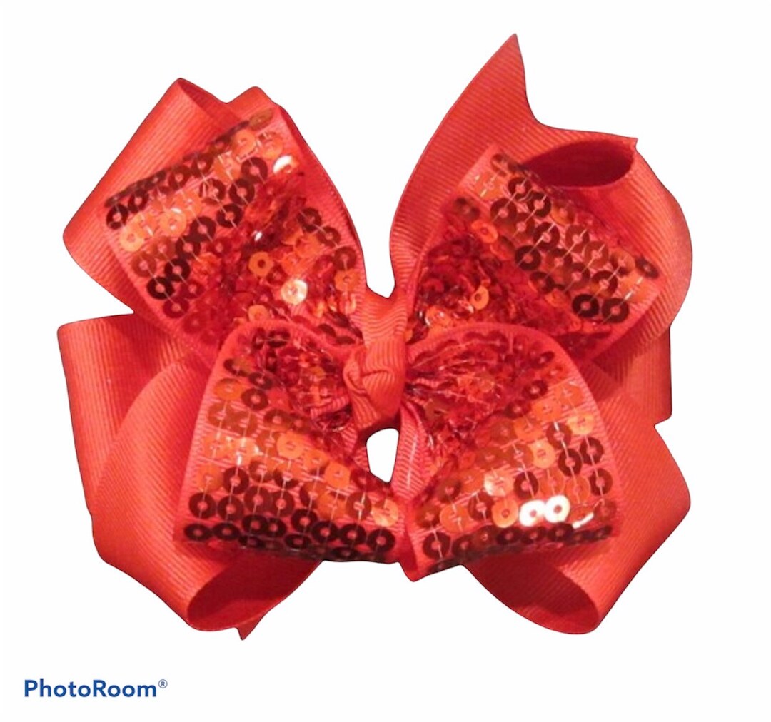 Red Sequin Bow Sequin Hair Bow Big Red Bow Hair Bows Girls Etsy