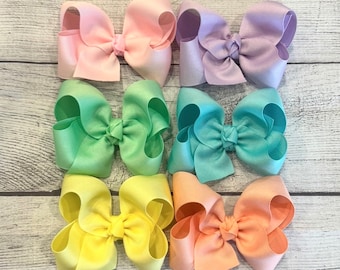 Pastel Hair Bows, Girls Hairbows, Spring Bows, Boutique Bows, Hair Clips, Summer Headbands, Baby Bows, Toddler Hair Bows, 4 inch Hairbows