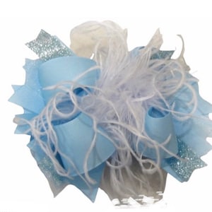 Light Blue Over the Top Bow, Baby Blue Bow, Blue OTT Bow, Pastel Hairbows, Girls Hair Bow, Feather Bow, Pageant Bow, Birthday Bows, Aqua Bow