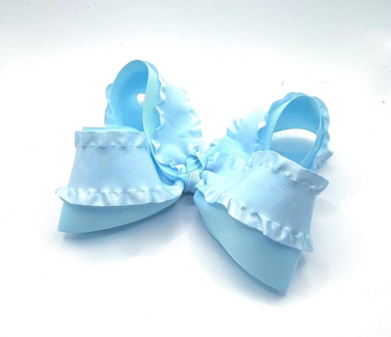Large Light Blue Ruffled Hair Bow, Baby Blue Double Ruffle Bow, Large Twisted Boutique Bow, Big ...
