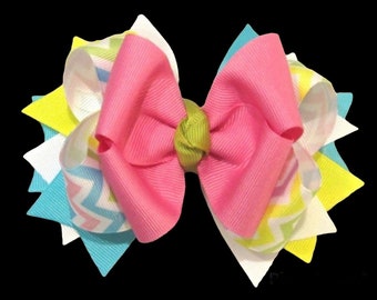 Pastel Chevron Bow, Pink Chevron hairbow, Boutique Hair Bow, Spring Bow, Easter Hairbows, Girls Bows, Boutique Hairbow, Pastel Bows, Baby