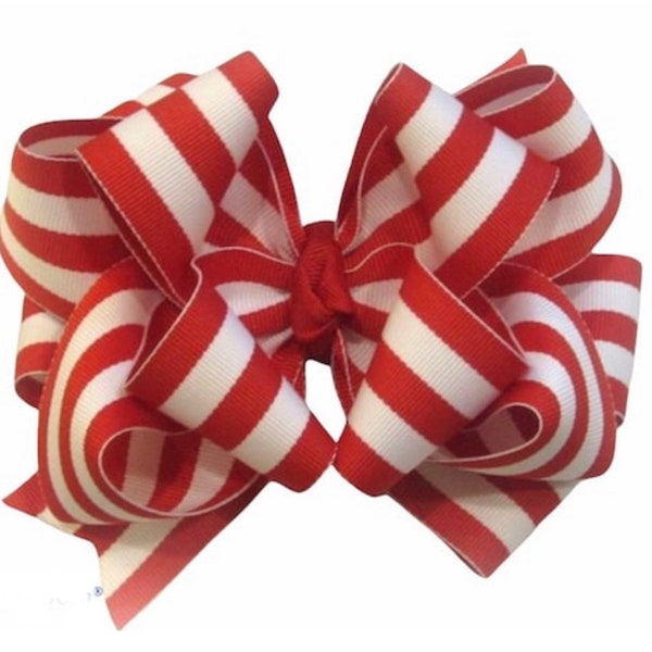 Red Striped Bow, Striped Hair Bow, Red Hair Bow, School Bows, Big Layered Bow, Red White Striped Hairbow, Baby Headband, BTS Bow, Nautical