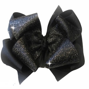 Black Glitter Bow, Big Black Bow, Black Hairbows, Glitter Bows, Black Dazzle Bow, Stacked Bow, Layered Hair Bow, 5 inch bows, Big Bows, Baby
