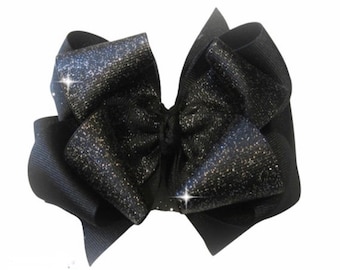 Black Glitter Bow, Big Black Bow, Black Hairbows, Glitter Bows, Black Dazzle Bow, Stacked Bow, Layered Hair Bow, 5 inch bows, Big Bows, Baby