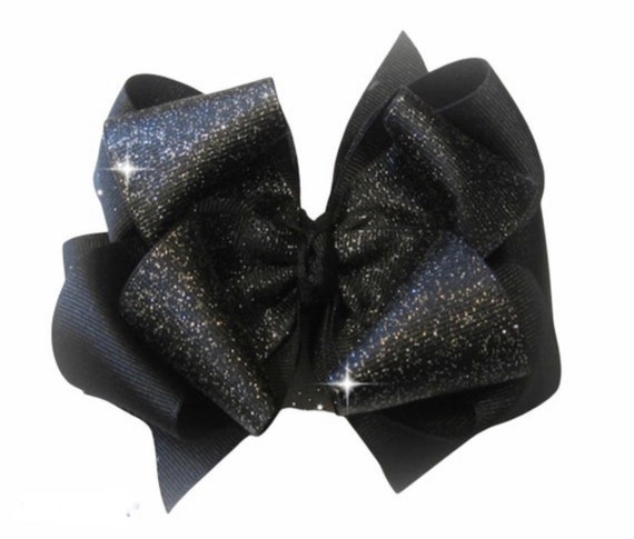 Black Glitter Bow, Big Black Bow, Black Hairbows, Glitter Bows, Black Dazzle Bow, Stacked Bow, Layered Hair Bow, 5 inch bows, Big Bows, Baby